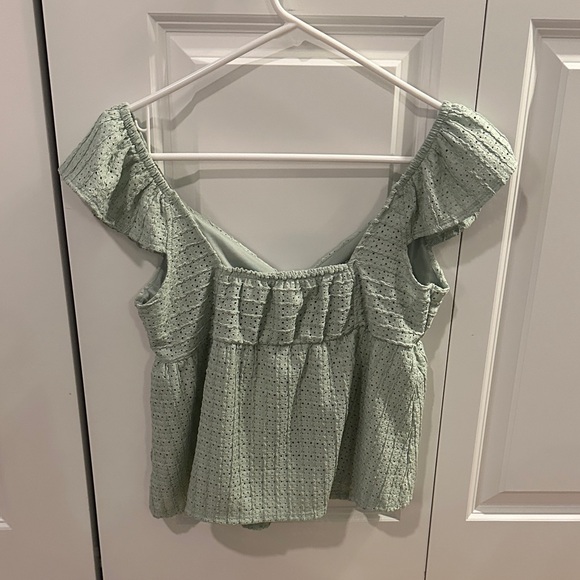 Pink Rose Sage Green Ruffle Blouse - Picture 2 of 2